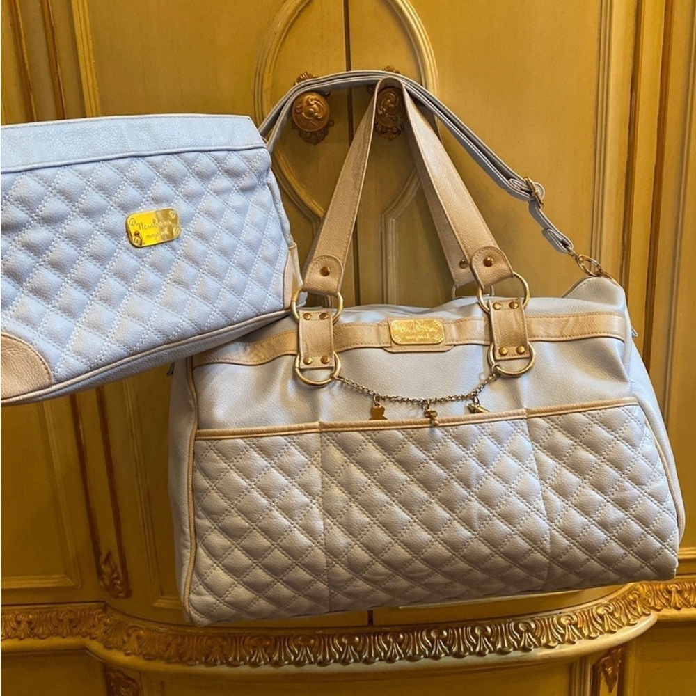 Blue Mayoral Diaper Bag - Elegant Quilted Blue and Tan